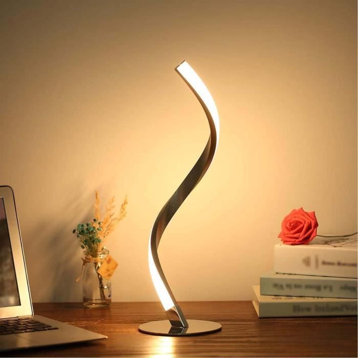 Lampe de table spirale LED 6 W 3000 K Noir chaud Lampe de chevet pour chambre à coucher Blanc froid lumière naturelle blanc chaud