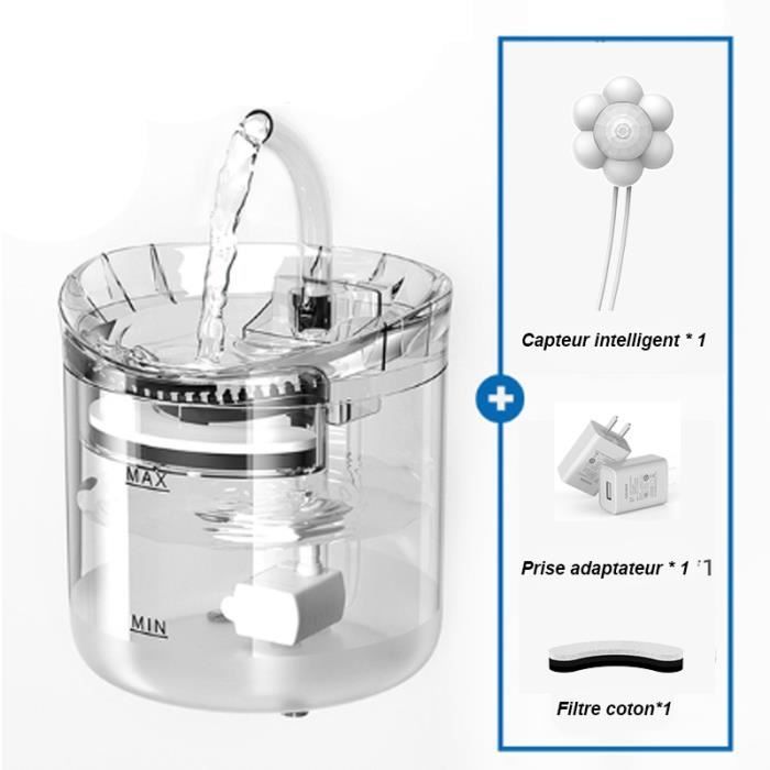 Comparer les prix de Abreuvoir transparent pour chien et chat avec capteur, abreuvoir avec filtre, filtre de remplacement, capacité 1.5L-YOLISTAR
