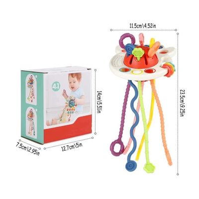 Jouet Sensoriel Montessori Pour Bébé 6-18 Mois - Corde à Tirer Silicone + Fleurs ABS - Éveil Motricité, Dentition (cadeau Noël)