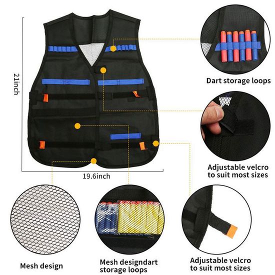 Gilet pour Nerf Pistolet recharge N-Strike Elite Série + pinces + fléchettes souples + masque Gilet pour Nerf Pistolet recharge N-Strike Elite Série + pinces + fléchettes souples + masque