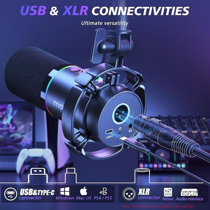 XLR-USB Dynamiques Micro Kit PC Podcast Micro avec Bras Logiciel Mute B ...