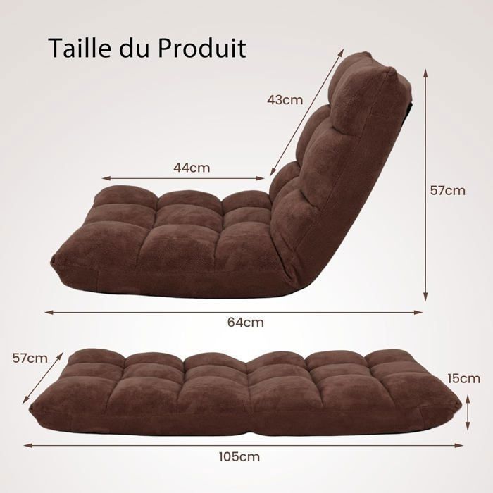 COSTWAY Chaise de Jeu Pliable au Sol pour Adultes, Fauteuil de Relaxation avec Dossier et Accoudoirs Réglables, Fauteuil de Salon Inclinable pour Jeux, Lecture et Méditation, Gris