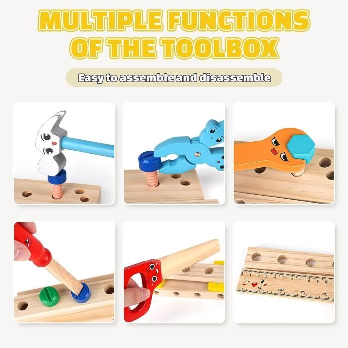 Coffret à Outils En Bois 33 Pièces - Camion De Pompier Jouet | Éducatif Montessori 2-5 Ans