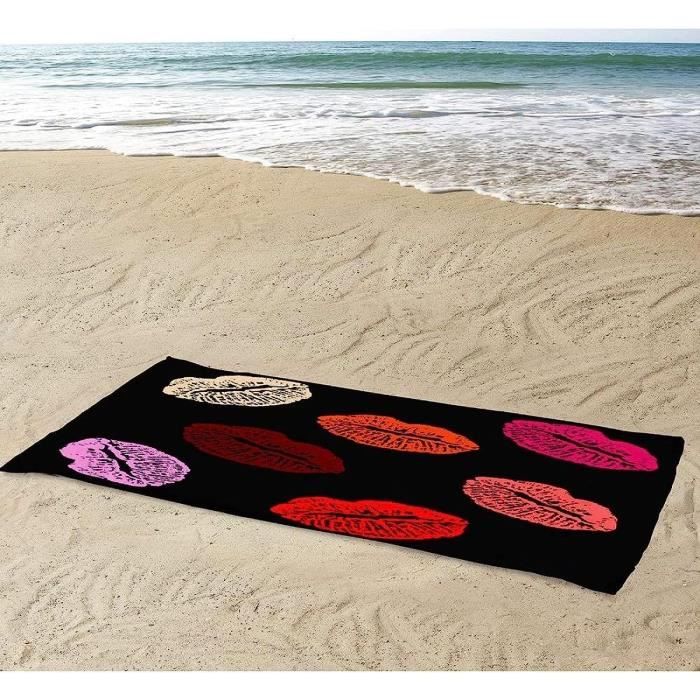 Serviette De Plage 90x180 Cm 3D Chatte Noire, Serviette De Bain En