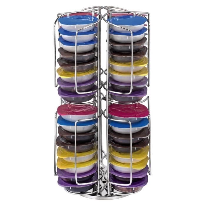 Porte-Capsules Rotatif Pour Nespresso Vertuo - 30 Capsules, Acier Chromé, Base Stable 360°, Dimensions 17x17x33cm