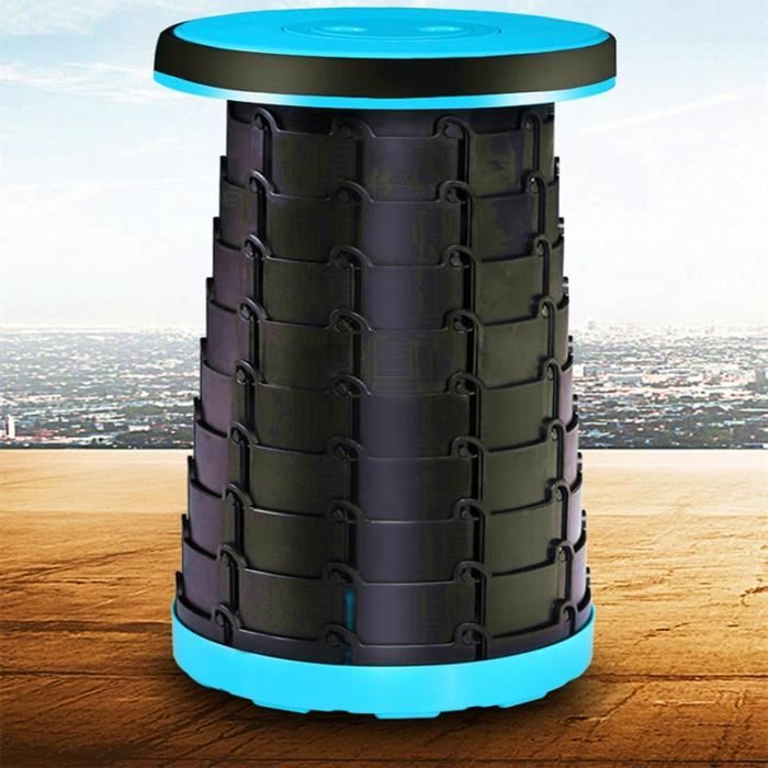 Relaxdays Tabouret télescopique, HLP : 44,5x25x25, réglable, avec bandoulière, siège rétractable, noir et bleu