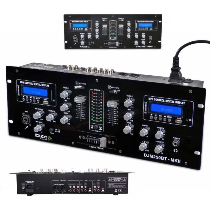 Pack Sono Ibiza Sound 600w Total + Ampli Pls1250 + 2 Enceintes 300w Pa Dj Sono Mix Led Light Soiree Familiale Bar Club Maison