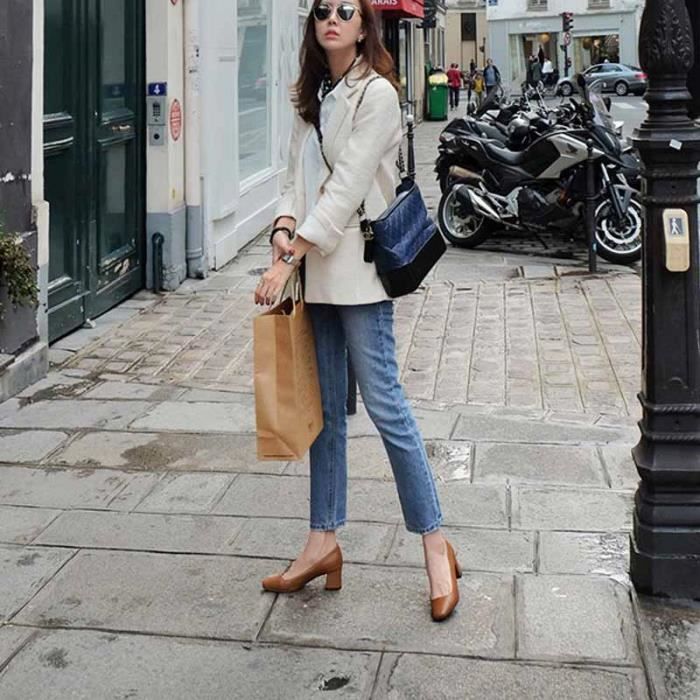 Richelieu Femme Chaussures talons hauts en cuir t te carr e