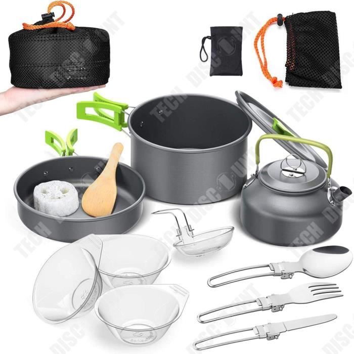 Kit De Cuisine Camping 10 Pièces Antiadhésif - Ustensiles Légers Avec Théière - Neuf