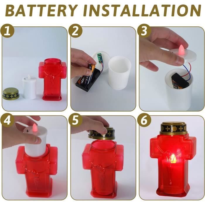 Lampe Funéraire LED Vegena 4 Pièces Lère Funéraire LED, Bougie LED Cimetière, Lanterne Lumière Funéraire Scintillante LED