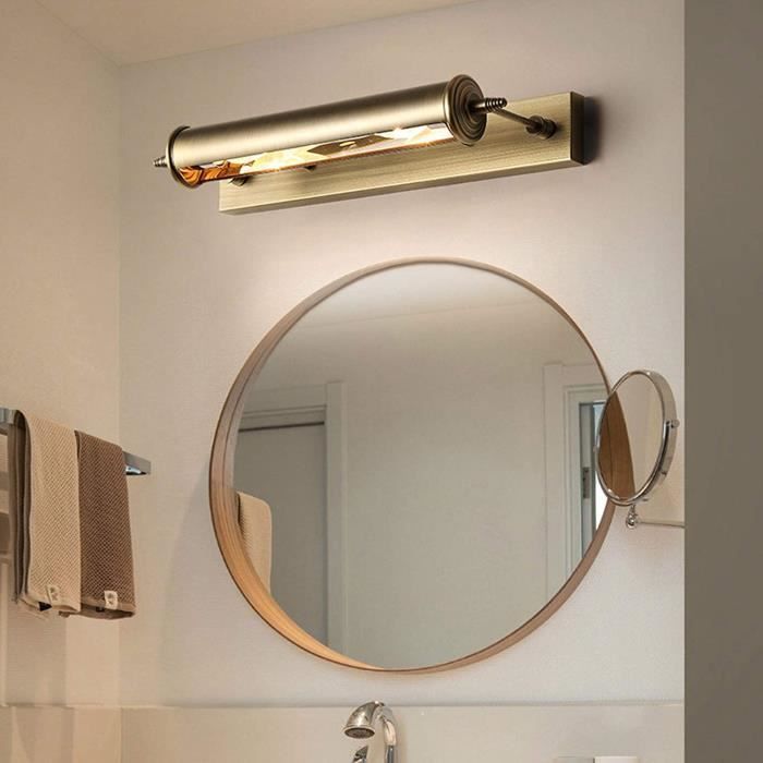 Lampe de miroir de bain vintage avec prise, miroir à LED, lumière avant,  applique murale rétro avec interrupteur, lampe de salle de bain en acier