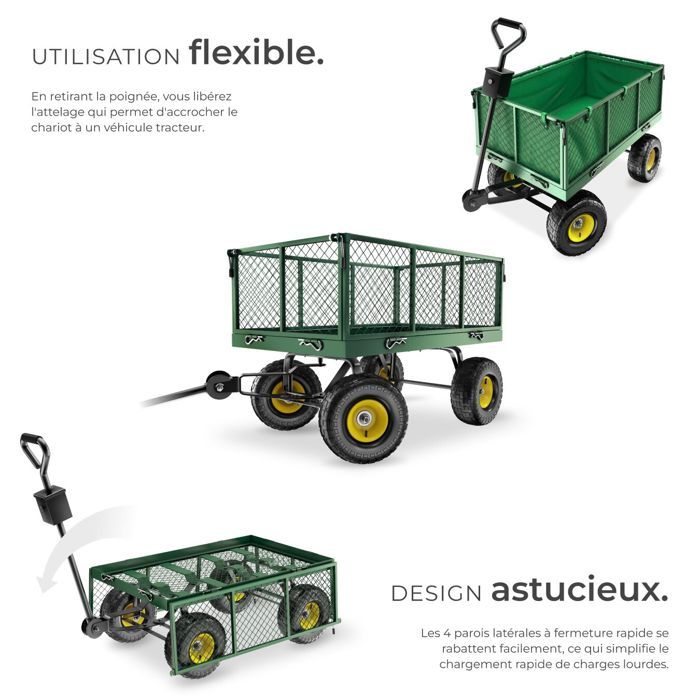 TIMBERTECH Brouette Jardin Pneumatique 100L - Charge 210kg - Galvanisée Vert