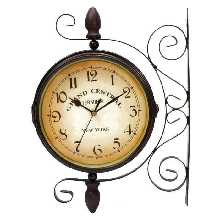 Horloge murale pendule double face cadran fer intérieur extérieur Wall  Clock - Cdiscount Maison