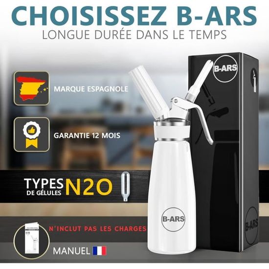 Siphon à Chantilly B-ARS 500 Ml - Aluminium Avec Buses Inox | Pour Mousses Et Desserts | Facile à Nettoyer