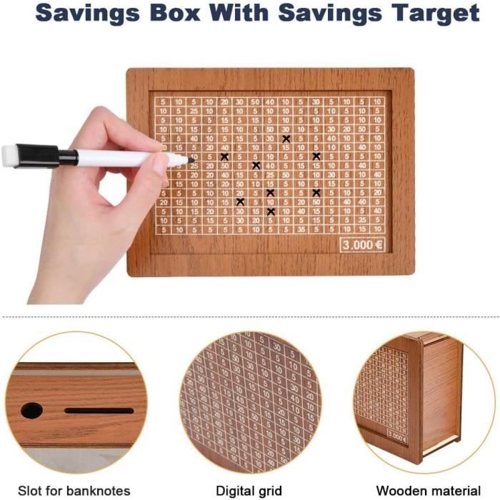 Acheter Tirelire en bois ornementale avec boîte d'économie d'argent  hexagonale, objectifs d'épargne et échelle numérique pour enfants et  adultes