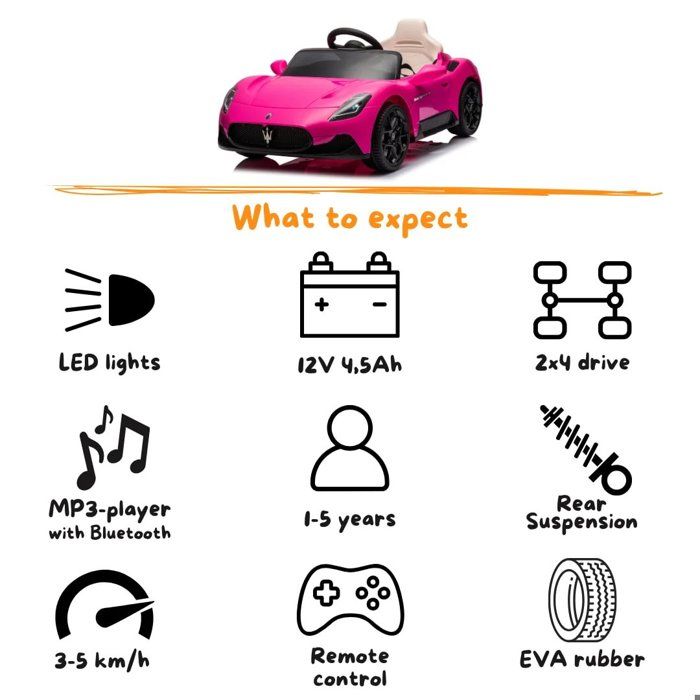Voiture Électrique Enfant Maserati MC20 12V Avec Télécommande - AIYAPLAY, Suspension, LED, Musique, Blanc, 3-6 Ans