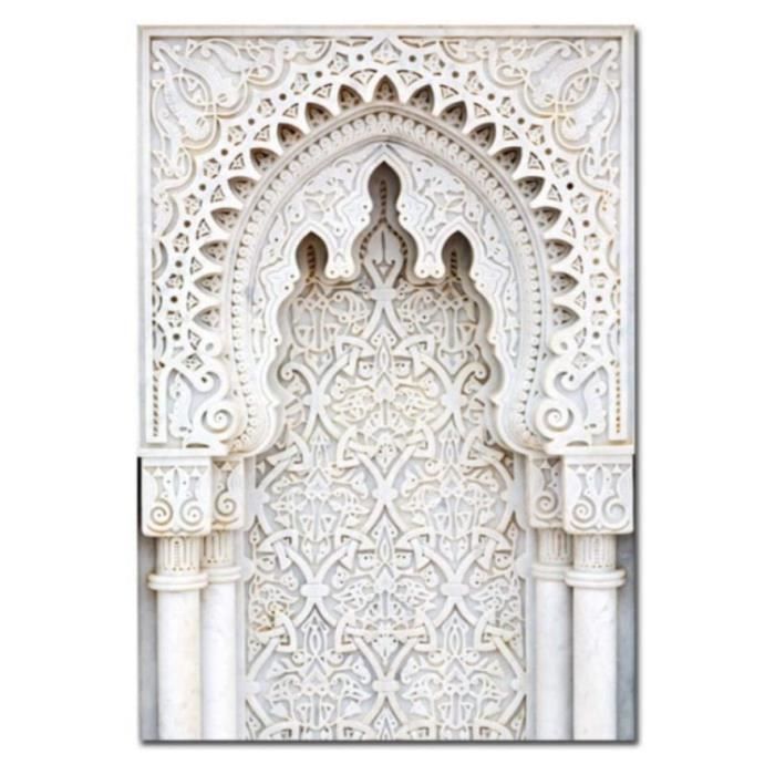 Impression Sur Toile 3 Pièces Porte Marocaine Dorée - Décoration Murale Moderne Architecture Religieuse 50x70cm Sans Cadre