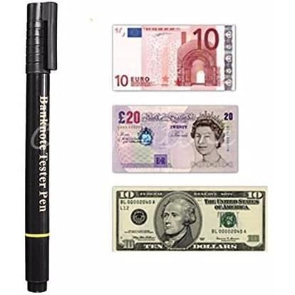 Lot de 2 stylos 2en1 © : détecteurs de faux billets et stylo bille, Euros, Dollars