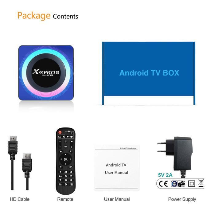 Boîtier Smart Tv Box Android 10 UHD 4K Wifi Carte Micro SD