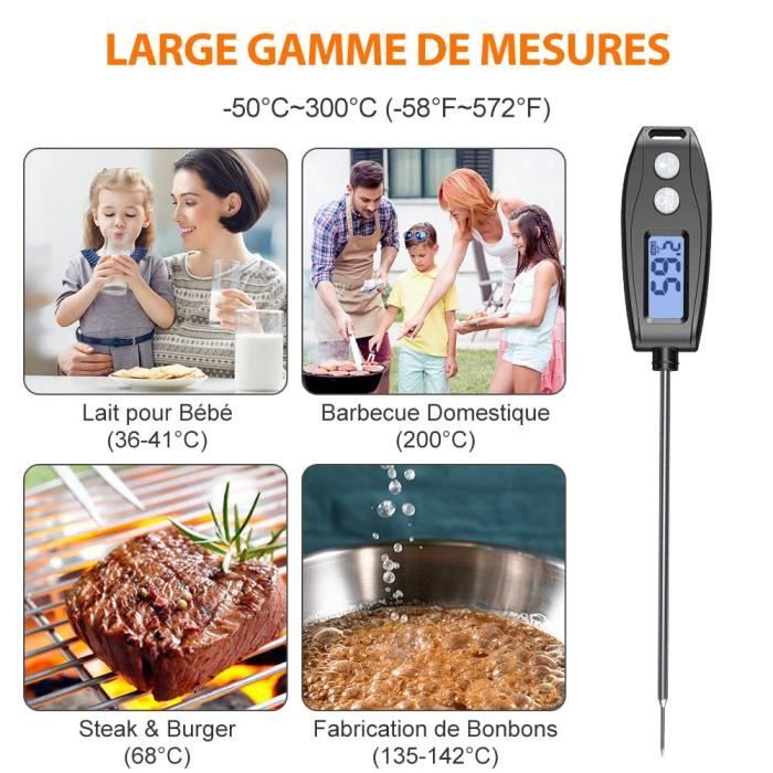 Thermometre cuisine,Thermomètre Cuisson pour Rétroéclairage LCD et lecture  instantanée,peut résister à des températures de 50°C à - Cdiscount Maison