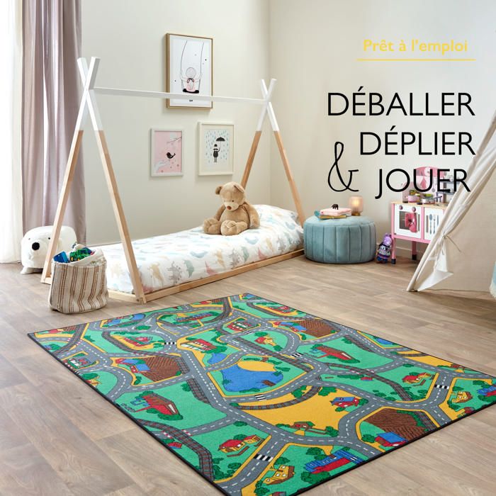 Tapis Circuit De Course Enfant 100x150cm - Tapis Jeu Voitures Lavable - Pour Chambre Ou Salle De Jeux