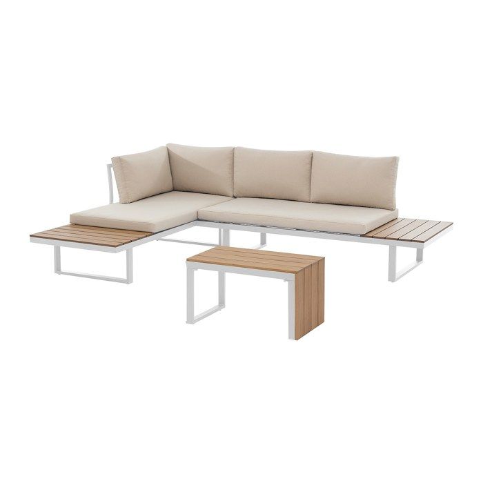 Table Basse De Jardin Molokai MYLIA - Aluminium Blanc Mat, Design Moderne Et Résistant Aux Intempéries - 110 X 61.5 X 35 Cm