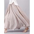 Jupe longue plissée en lin et coton pour femme,taille élastique,maxi,style boho,vintage,été 2020- Beige[C1238]-0