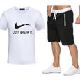Ensemble T-shirt et short Homme Blanc - Marque Luxe - Manches Courtes - Fitness-0