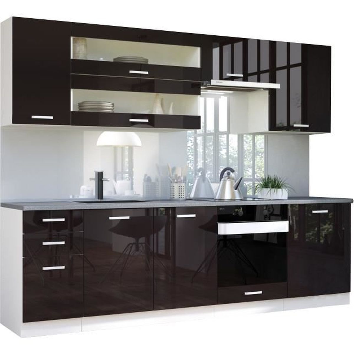 Ensemble Cuisine Complete Ultra Moderne 260 Cm Coloris Blanc Mat Et Noir Laque Blanc Et Noir Achat Vente Elements Bas Ensemble Cuisine Complete U Cdiscount