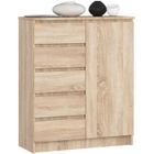 Commode AKORD K80 Chêne Sonoma 80 cm 1 porte 5 tiroirs 3 étagères 80x35x97 cm