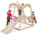 Triangle d'Escalade - COSTWAY - 6 en 1 en Bois avec Toboggan et Filet / Barre pour Grimper, Ramper et Glisser,1 An+ Naturel