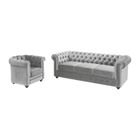 VENTE-UNIQUE Canapé 3 places et fauteuil CHESTERFIELD - Velours gris clair