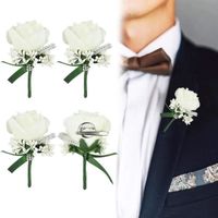 4 Pcs Boutonniere Mariage Homme Fleur Blanc Corsage Accessoire Fleur Artificielle Avec Pin Pour Fête Mariage Costume De Déco[u3488]
