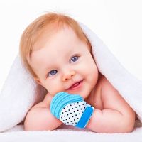 Gants en silicone de dentition pour bébés nouveau-nés, mitaines en silicone de dentition pour bébé sans BPA, gants Molars, bleu