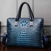 Porte-documents,Mallette de luxe 100% en cuir véritable pour hommes, sac à bandoulière Alligator, fourre tout  - Type Bleu