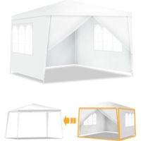 COSTWAY Tente de Réception Chapiteau 3x3M avec 4 Parois Amovibles en Tissu PE et 2 Fenêtres sur Côté pour Fête/Mariage/BBQ Blanc