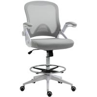 Vinsetto Fauteuil de bureau chaise de bureau assise haute réglable tabouret de bureau pivotant 360° maille respirante gris et blanc