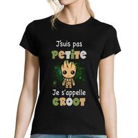 T-Shirt Petite Groot | Je ne suis Pas Petite | Je s'appelle Groot | T-Shirt Femme col Rond Humour, Fun, Mignon | Coloris Noir (S - X