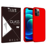 Tikawi Coque Iphone 12 Pro MAX (6.7") Silicone Rouge + Verre trempé Tikawi [Gel Souple] [Haute Protection] [Anti-Rayure]