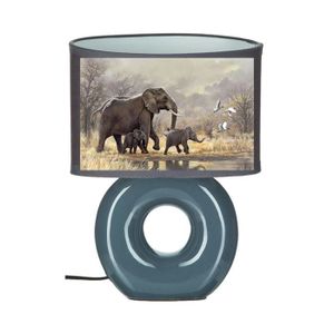LAMPE CHEVET GARCON ELEPHANT BULLES BLEU PEINT MAIN PIED CERAMIQUE -  Cdiscount Maison