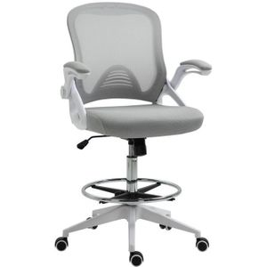 CHAISE DE BUREAU Vinsetto Fauteuil de bureau chaise de bureau assise haute réglable tabouret de bureau pivotant 360° maille respirante gris et blanc