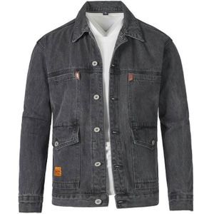 VESTE Veste En Jeans Homme Multi Poches Regular Fit Casual Veste Denim Couleur Unie Pour Printemps Et Automne - Gris