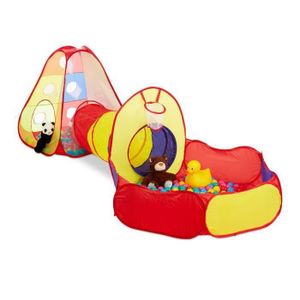 TENTE TUNNEL D'ACTIVITÉ Tente de jeu Tunnel piscine à balles enfants panier basket 3 pièces - RELAXDAYS - Pop Up - Multicolore