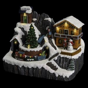 VILLAGE - MANÈGE Village de Noël Chalet de montagne avec Son Train lumineux, Animé et Musical