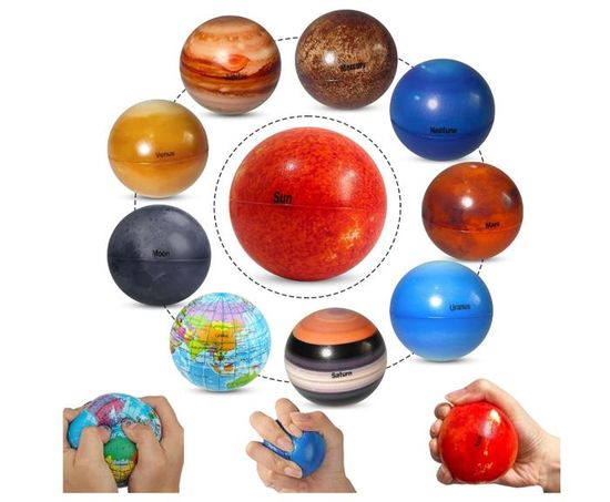Lot De 12 Balles Anti-stress En Mousse - 6cm - Motifs Planètes, Animaux, Emoji - 5