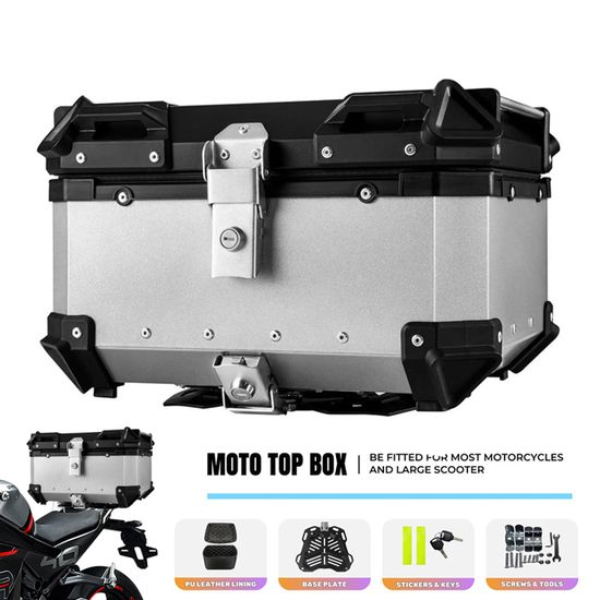 Top Case Moto Aluminium 100L Étanche - Avec Serrure Sécurité - Rangement Casque Et équipement - Noir - Compatible Plupart Motos