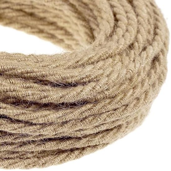Câble électrique Textile Jute 20m – 2x0,75mm Rond, Isolation Double, Style Vintage, Pour Lampes DIY