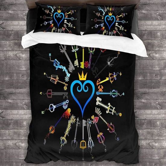 Kingdom Hearts Sora Riku Kairi Parure de lit avec housse de couette et housse de couette, 2 taies d'oreiller 200x200cm[837]