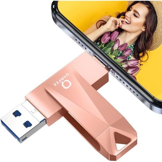 Clé USB 128 Go Type C Pour Téléphone - Compatible Android, IOS, PC - Vitesse Jusqu'à 80 Mo/s, Sécurisée Par Empreinte Et Mot De Passe - Violet