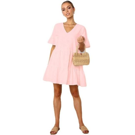 Chemisier Femme En Lin Et Coton • Manches Courtes • Taille Grande • Col V • Lâche Et Respirant